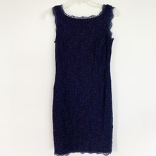 Adrianna Papell Womens Sheath Dress Blue Floral Lace Sleeveless Scoop Neck Sz 4