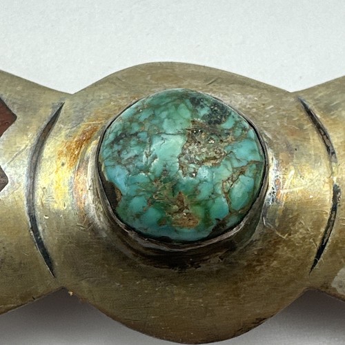 Native American Navajo Signed “CJ” Silver Turquoise Coral Bow Tie Belt Loop #1 - Picture 5 of 9
