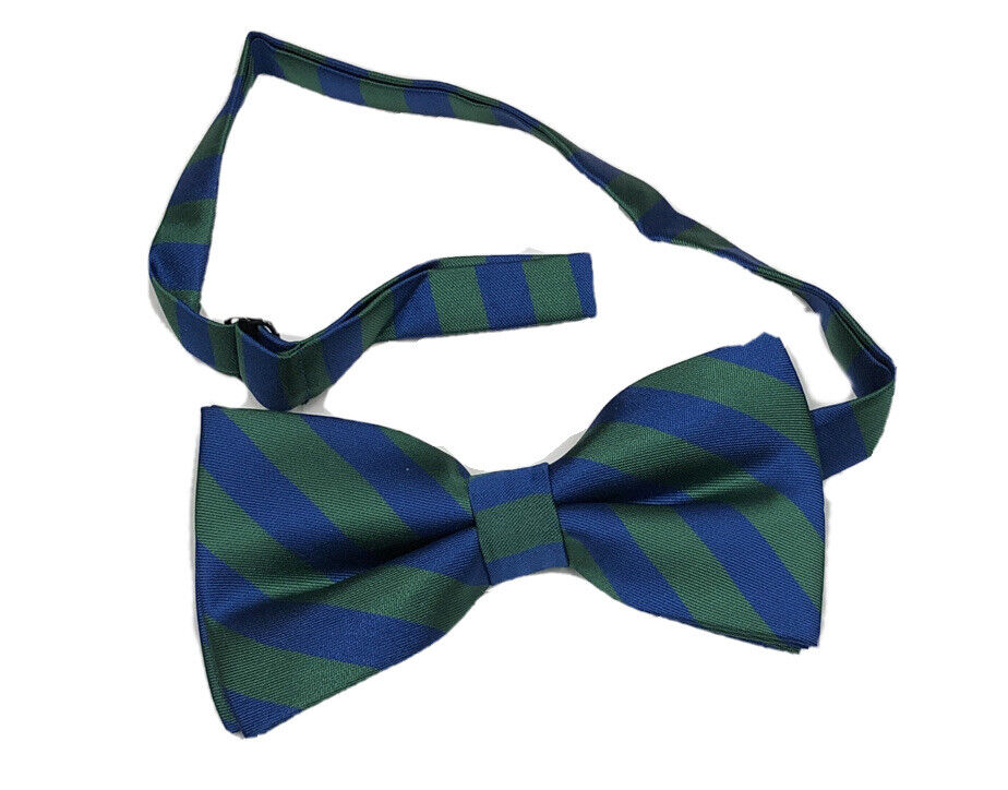 Men’s Blue & Green Stripe Satin Bow Tie, Self Tie NEW