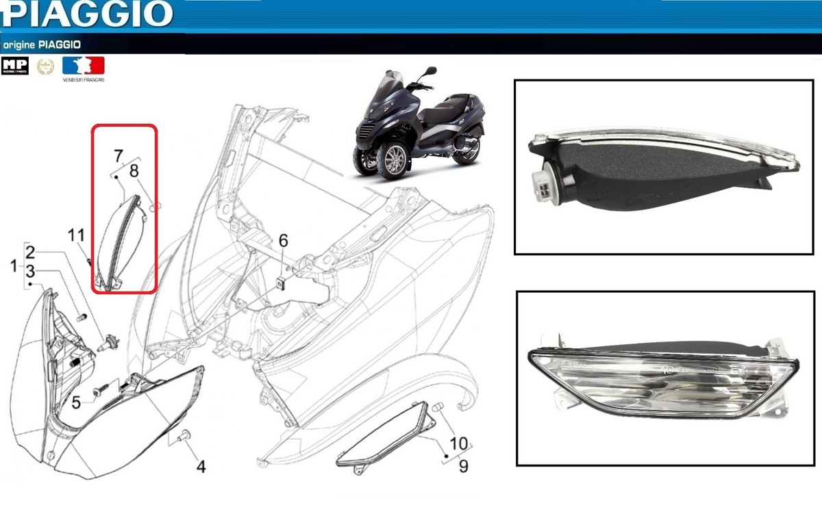 Clignotant Avant Droit Piaggio MP3 2006-2011 - Pièce D'origine Compatible - Neuf Sous Emballage
