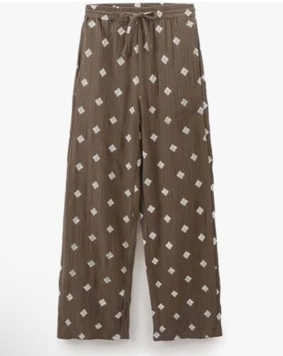 NWT! Zara $60 Women’s Green Dark Khaki Straight Leg Embroidered Pants XS X-Small