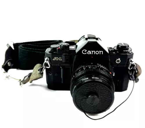 Canon A1 SLR 35mm Film Camera 50mm with 52mm Hoya Skylight 1B Filter and Strap