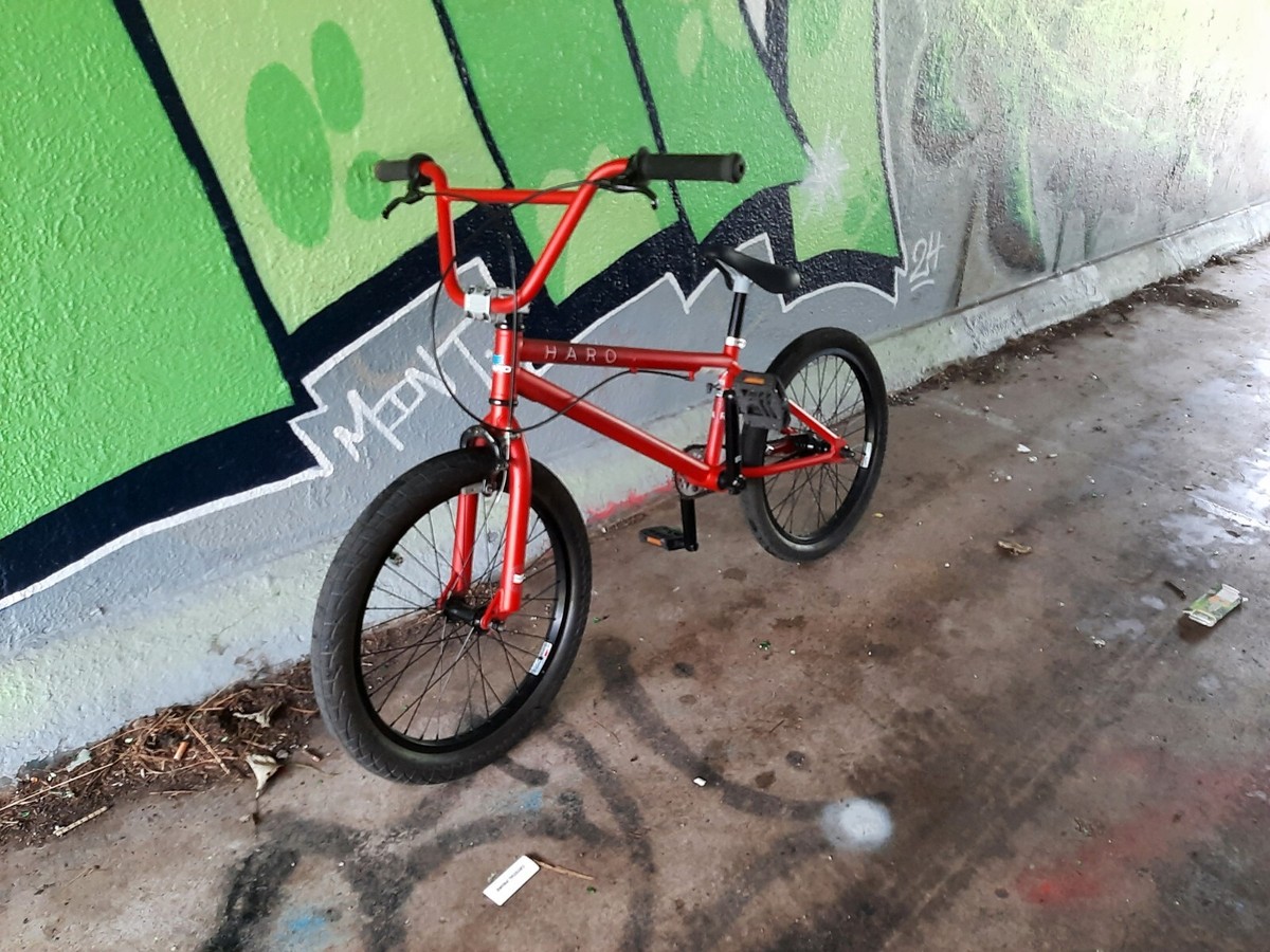Red BMX bike, local pickup, Barely used, all original parts, hair on tires,  Haro