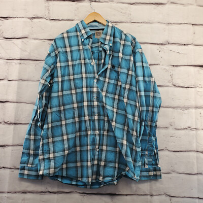 CINCH Shirt Mens Medium Wester Long Sleeve Button Down Plaid Blue White