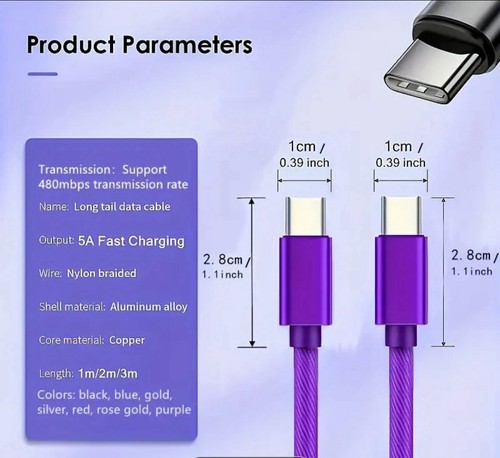 60w USB C Charging Cable For IPhone 15 Samsung Xiaomi 5A Charger Type C Cable - Zdjęcie 2 z 8