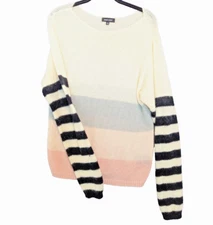 Dear John Sweater Womens Small Cream Mohair Wool Blend Crewneck Pullover Striped