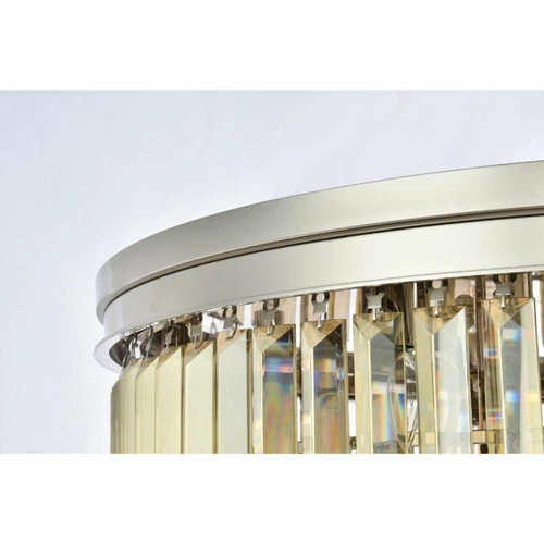 Large Polished Nickel Flush Mount Crystal Light Golden Teak Dining Room Fixture - Picture 5 of 8