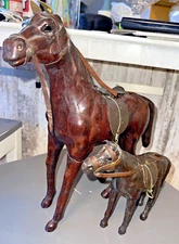 Large Vintage Leather Horse Statues, made in Italy/ Equestrian/ OOAK