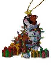 English Bulldog Acrylic 2-Sided Christmas Ornament In Holiday Lights  Ornaments