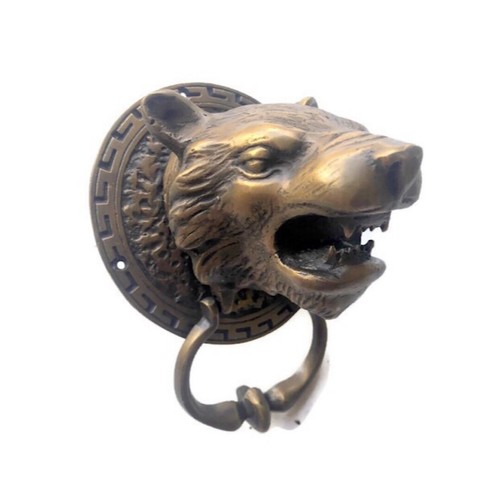LION TIGER head old heavy front Door Knocker SOLID BRASS vintage antique style - Picture 2 of 9
