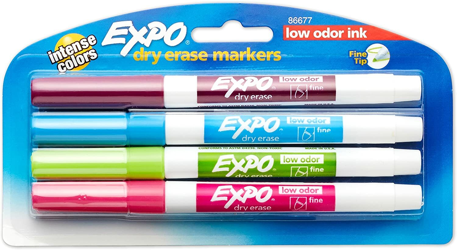 86677 Low-Odor Dry Erase Markers, Fine Point, Fashion Colors, 4-count