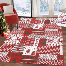 Christmas Machine Washable Area Rugs Christmas Patchwork Pattern Carpet Rug F...