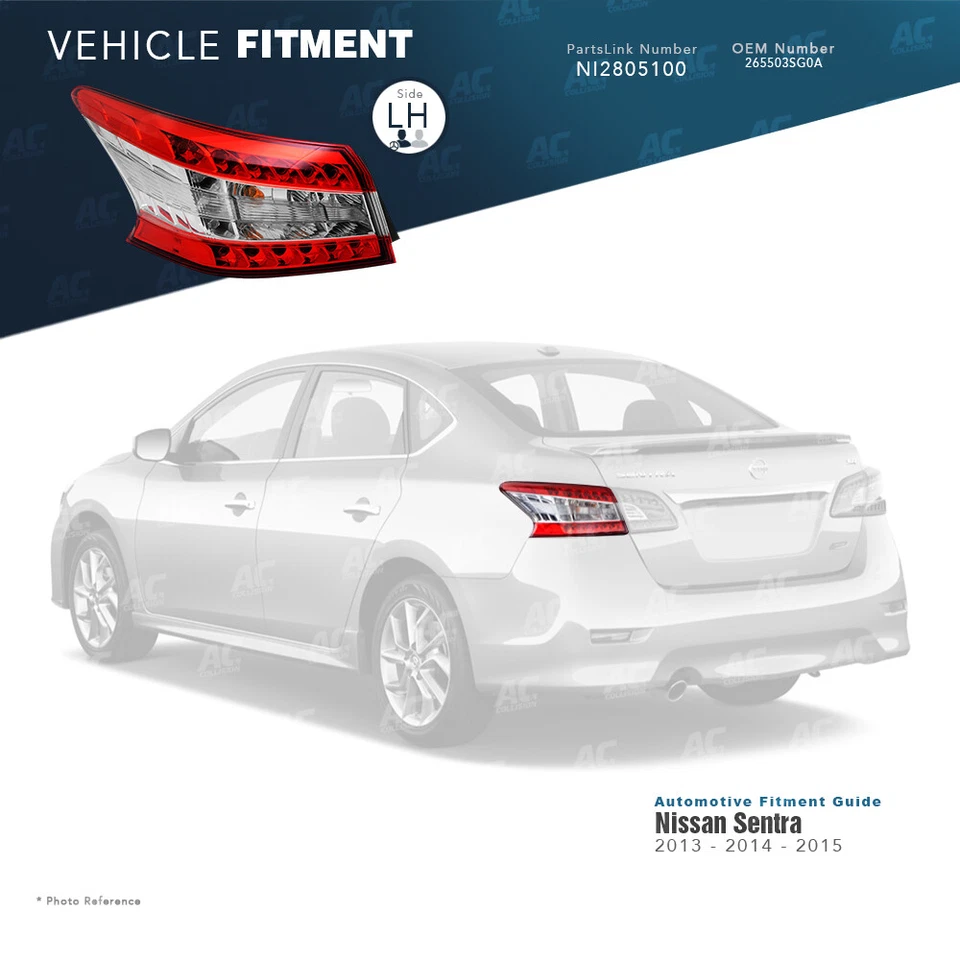 尾灯总成左驾驶员侧适用于 13 14 15 日产 Sentra LH — 第 2/4 张图片