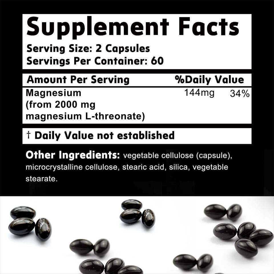Max-Mag Magnesium L-Threonate Supplement - 105 Capsules Made In USA- Magtein 2000mg - Foto 7