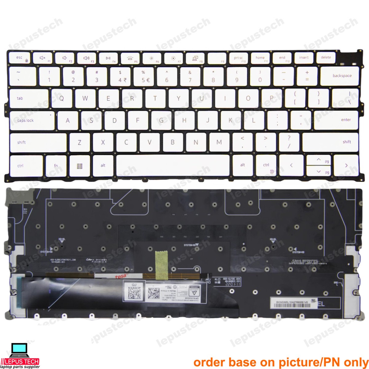 Dell XPS 13 9300 9301 9310 2020 P117G white backlit US keyboard 