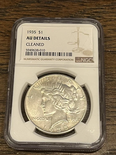 1935 P Peace Dollar Silver NGC AU Details Cleaned