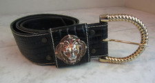 Rare Vintage R. J. Graziano Black Belt With Brass Lion - Size Small