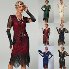Great Gatsby Costume 1920's Cocktail Party Sequin Fringe Flapper Dress Size 6-24