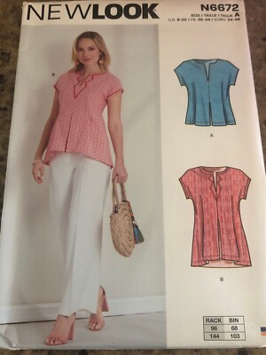  NEW LOOK #N6672 - LADIES ( TWO STYLE ) CAP SLEEVE TOP or BLOUSE PATTERN 8-20FF