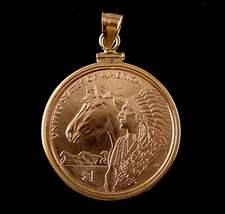 Coin Jewelry Pendant 2012 Sacagawea Horse Dollar Coin 14K Gold Filled Bezel New