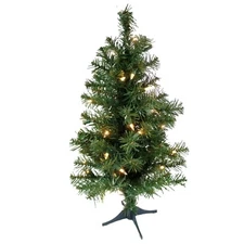 2 FT PRE-LIT CHRISTMAS PINE TREE / 72 TIPS / 35 CLEAR LIGHTS & STAND!