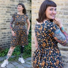 RUN AND FLY Highland Cow Print Stretch Cotton Tea Dress with Pockets 6-26