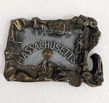 Mid Century Detailed Brass Ashtray Massachusetts Plymouth Rock 1620