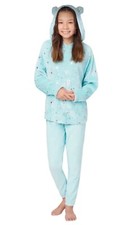 Justice Girls Aqua Pajamas Hoodie Plush 2 Piece Set Top Pants Size 7/8 Plush