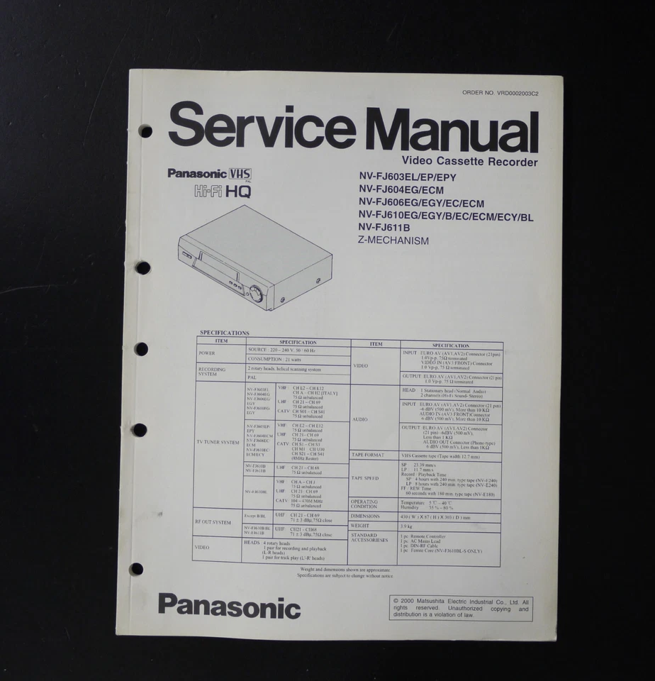 Original PANASONIC NV-FJ603/FJ604/FJ606/FJ610/FJ611 Service Manual/Anleitung O10 - Bild 1 von 1