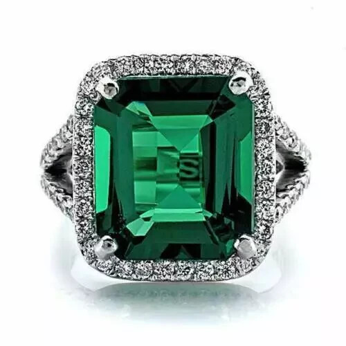 5Ct Emerald Cut Lab Created Green Emerald Engagement Ring 14K White Gold Plated - Picture 3 of 7
