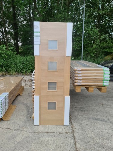 Oak Iseo 4 Light Obscure/Satin/Frosted Glazed Internal Doors 35mm - Picture 8 of 9