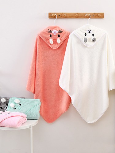 Baby Hooded Towel Cartoon Bear Bath Robe Coral Fleece Soft for Infants - Picture 8 of 15