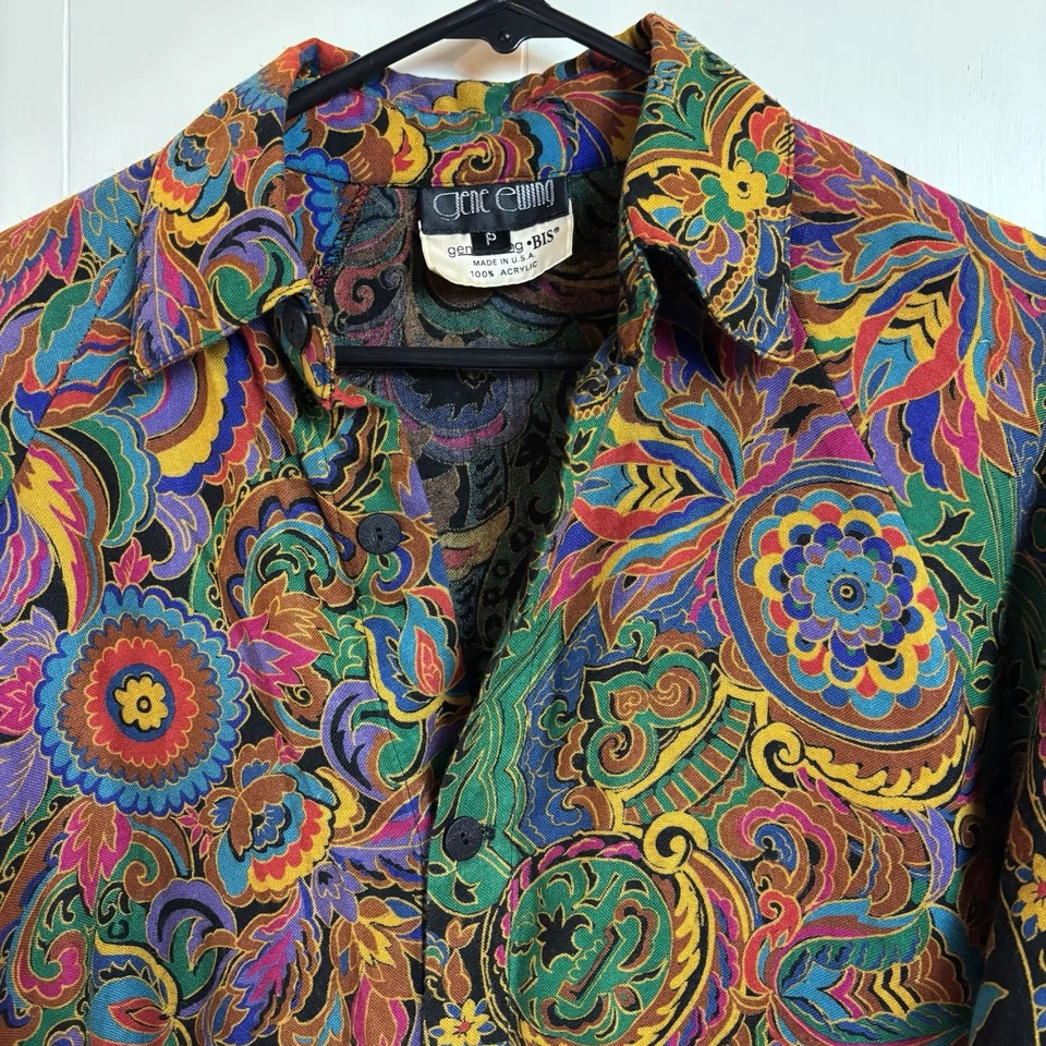 Camisa De Colección Años 80 Gene Ewing BIS Talla P Pequeña Manga Larga Estampado Floral Con Botones Foto 2 de 4