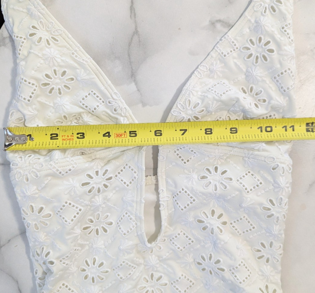 Kate Spade Eyelet One Piece Swimsuit Halter Plunge Cutout White Small S thumbnail 10