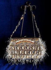 Vtg. MARY FRANCES 90's Clasp Hand Beaded/Fringe Box Purse One of Kind/not used