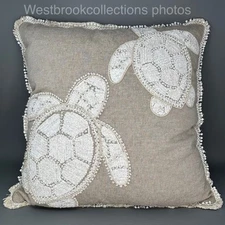Envogue Embroidered Sea Turtles Down Alternative Pillow Tan & Ivory 20x20"