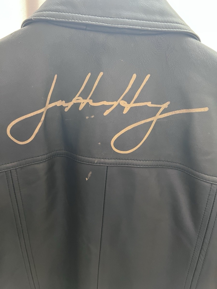 Jensen Huang Signed Valerie Stevens Petites PM Black Leather Full Zip Jacket View 6