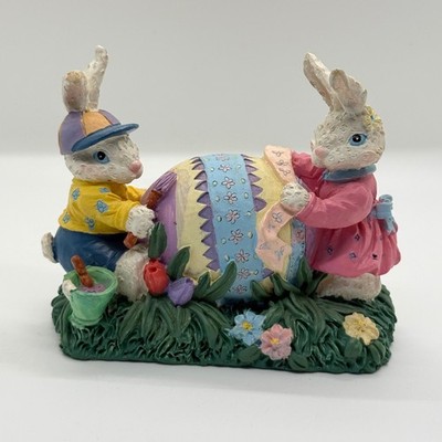 VTG Easter Jubilee Bunny Figurine 2 Rabbits and Egg In Grass Figurine Spring