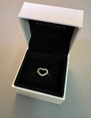 Authentic Pandora Sparkling Open Heart Ring S925 ALE Sz 5 EU 50 w/ Box Retired