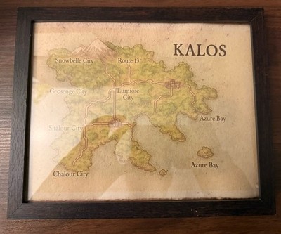 Pokemon Kalos Region Map Art Printed On Parchment And Framed