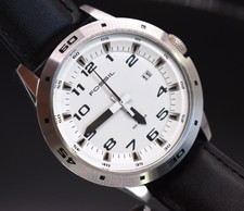 Vintage Fossil AM-4278 Watch Men 45mm Date 100m Stainless Steel Leather Strap