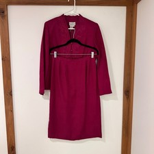 Vintage Adrianna Papell 100 Silk Skirt Suit Women 8 Magenta Embroidered Office