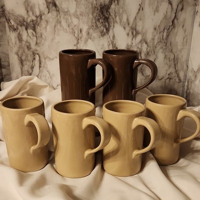 Pottery Barn Studio by Barbara Eigen Ceramic Mugs Brown Beige Set of 6