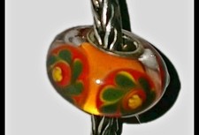 Trollbead Oak Unique /Orange/Green /yellow Clear Glass Charm Floral