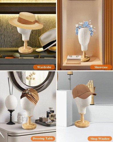 Wig Head Stand Mannequin Head Hat Display Stand Linen Wig Holder, Hat Rack Fa... - Picture 4 of 9