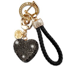 Cute Heart Keychain Black Wristlet Keychains For Women Girl Bling Key Chain
