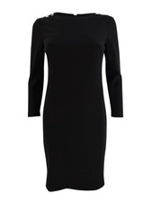 Lauren Ralph Lauren Women's Petite Embellished-Placket Dress (10P, Black)