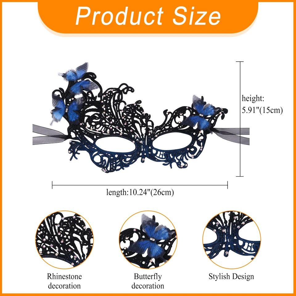Masquerade Lace Mask Halloween Ball Wedding Butterfly Mask for Women Adjustable - Image 2 of 2