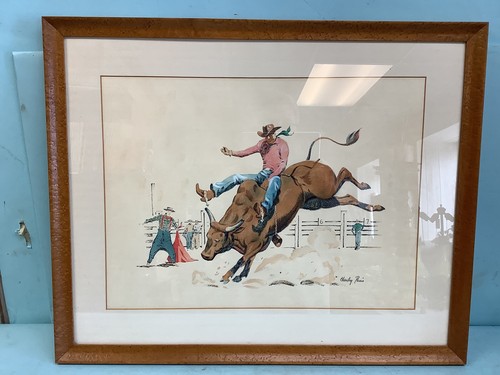 Vintage Charley Paris Cowboy Hand Colored Lithograph 25 1/8” x 20 1/2”