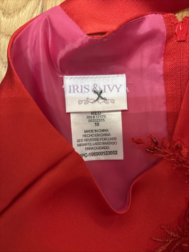 Nuevo Vestido de Fiesta Iris & Ivy Nuevo con Etiquetas Niñas Talla 10 ROJO Cuentas Brillantes Tul Foto 4 de 4